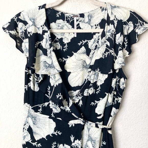 Free People Boho Floral French Quarter Wrap Flirty Ruffle Mini Dress - Picture 5 of 12